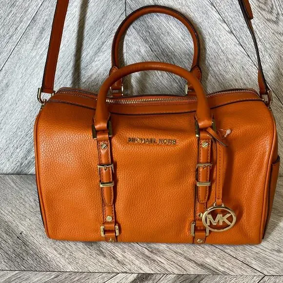 Michael Kors Burnt Orange Leather Bedford Legacy Duffel Satchel Medium $328 New - Picture 2 of 16